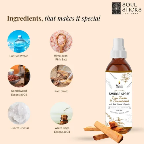 Miniatura 2 de SOUL STICKS Spray de Palo Santo y Sándalo para Limpieza y Energía Negativa Spray de Palo Santo 3.5oz con Cristales de Cuarzo Reales Spray