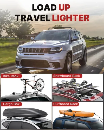 Miniatura 4 de Richeer Barras transversales de techo con cerradura de 300 libras para Grand Cherokee Altitude/SRT/Trackhawk 2011-2022 con molduras negras de techo
