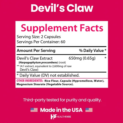 Miniatura 3 de Healthfare Devils Claw Root Suplemento de hierbas de 2600 mg 120 cápsulas veganas Extracto de raíz concentrado para apoyo articular Sin OMG