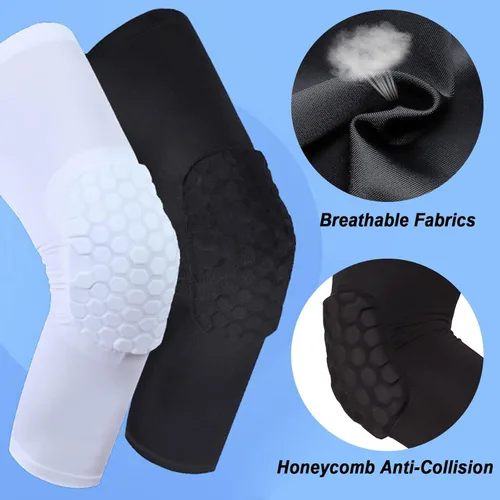Miniatura 3 de Rodilleras de compresión para piernas, rodilleras hexagonales para baloncesto, panal de abeja, rodilleras anticolisión, rodilleras largas Blanco