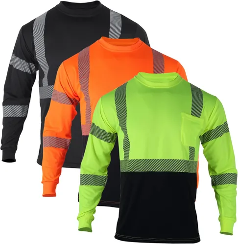 Miniatura 7 de VENDACE Camisetas de seguridad reflectantes de alta visibilidad, paquete de 3 camisetas de trabajo de construcción de manga larga Hi Vis, para Azul