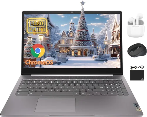 Lenovo Chromebook Premium 15.6" FHD Slim Light Laptop Computer para Negocios y Estudiantes, Intel Celeron N4500, 4GB RAM, Almacenamiento de 192GB