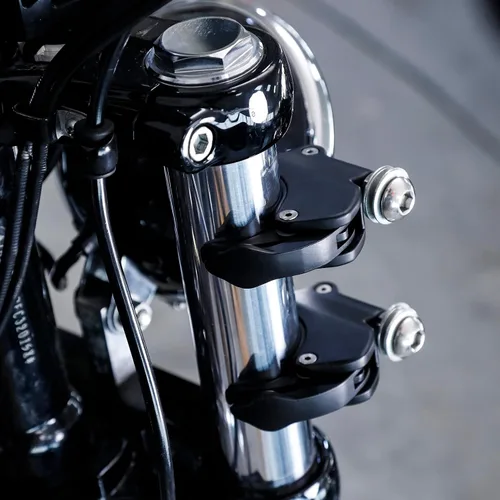 Miniatura 6 de XFMT Carenado frontal desmontable de cuarto para motocicleta con parabrisas antiniebla y abrazaderas de montaje negro de 49 mm para Harley Sportster