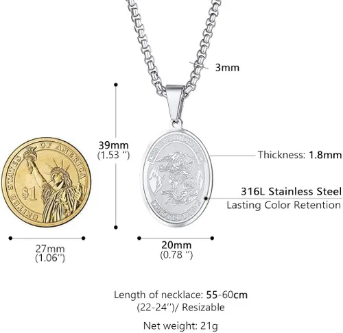 Miniatura 5 de Prosteel. - Collar con dije y cadena de San Miguel Arcángel, joyería religiosa católica.