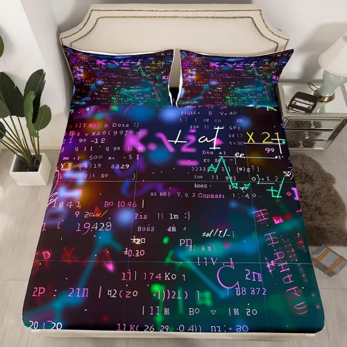 Miniatura 33 de Juego de ropa de cama ajustable con fórmula informática para niños y niños, diseño de geometría de acuarela, números, fórmula matemática, juego