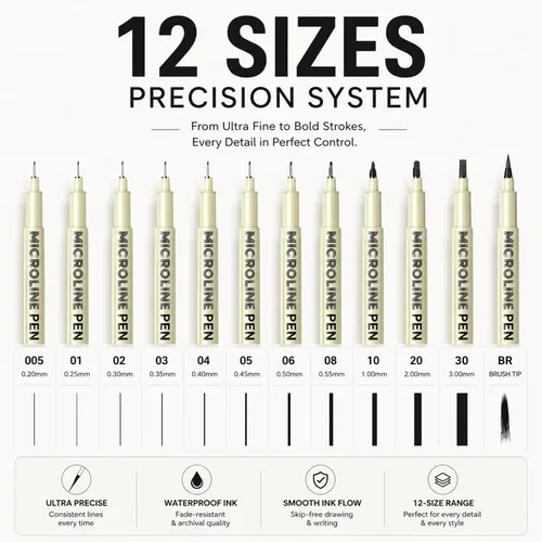 Miniatura 2 de SAKEYR Marcadores de micropunta Fineliner de tinta negra: juego de 12 marcadores negros, marcadores de línea fina para artistas, marcadores de tinta