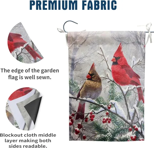 Miniatura 3 de Banderas de jardín de cardenal rojo de invierno para Navidad, para exteriores, 12x18, doble cara, pájaros rojos en la rama de un árbol, bandera