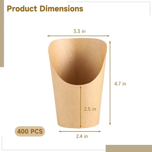 Miniatura 4 de OMISTAR 400 unidades de soporte para papas fritas francesas, vasos de papel kraft desechables, recipientes de 14 onzas para bocadillos