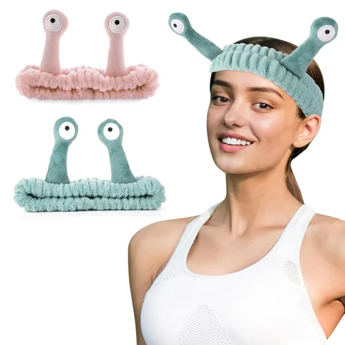 Miniatura 8 de 2 diademas de lavado facial con palmera y caracol, bandas para el cabello de spa, diademas de maquillaje para mujeres, de dibujos animados, de forro