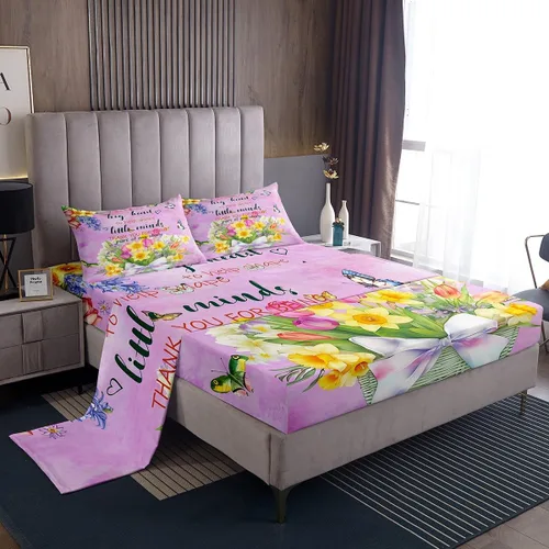 Miniatura 12 de Regalos de jubilación para mujer, juego de sábanas de tamaño individual, sábanas de girasol, regalo para profesores, cesta de cosecha floral, juego
