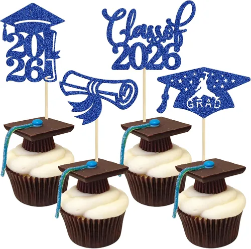 Miniatura 39 de 24 piezas 2026 decoraciones para cupcakes de graduación 2026 con purpurina clase de 2026 para graduación de graduación para felicitaciones 2026