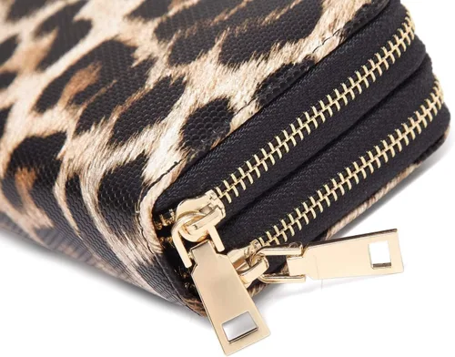 Miniatura 3 de Nabegum Cartera de leopardo para mujer con estampado de guepardo doble cremallera gran capacidad para tarjetas de crédito marrón