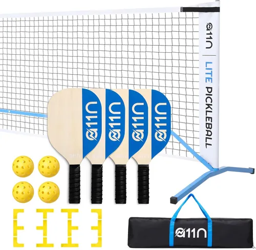 A11N SPORTS Juego de iniciación de pickleball prémium para entrada, red portátil de 22 pies, marcadores de cancha, 4 paletas, pelotas y bolsa de