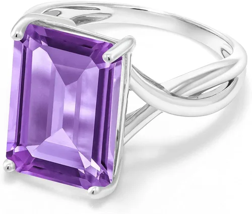 Miniatura 3 de Gem Stone King Anillo de compromiso de oro blanco de 10 quilates con amatista morada para mujer