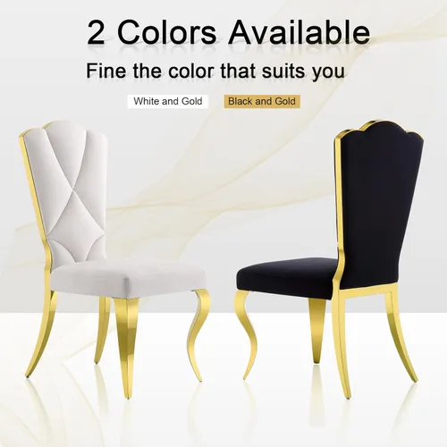 Miniatura 9 de Juego de 2 sillas de comedor de terciopelo negro y dorado, sillas de cocina tapizadas con respaldo alto con patas de acero inoxidable pulido, sillas