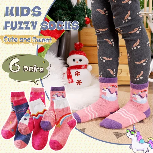 Miniatura 5 de Calcetines peludos para niños y niñas con agarres antideslizantes suaves cálidos acogedores para invierno mullidos para niños y niñas