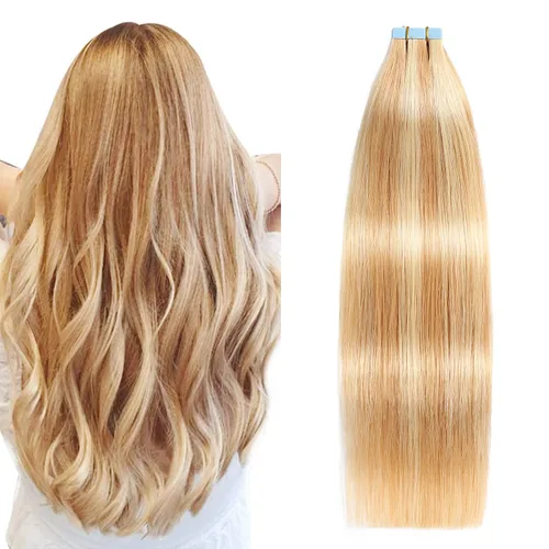 Miniatura 20 de SUYYA - Extensiones de cabello adhesivas de color borgoña; cabello humano 100 % real; extensiones de cabello adhesivas, invisibles, lacias y sin