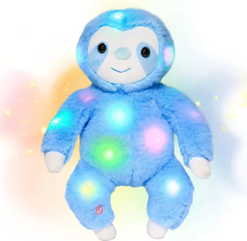 Miniatura 17 de Hopearl Perezoso de peluche con luces LED y música, perezoso de tres dedos flexible de felpa, con luces de noche que brillan en la oscuridad