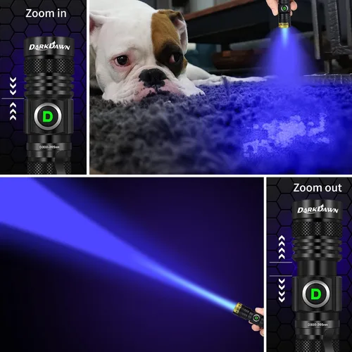 Miniatura 3 de DARKDAWN Linterna de luz UV 395nm recargable por USB, ultravioleta, LED, portátil, lámpara de madera, luz negra para detección de orina de gato, UV