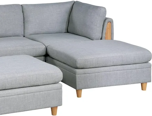 Miniatura 3 de Muebles de sala de estar, juego de sofá modular de 5 piezas, sofá de tela Dorris gris claro, 2 cuñas de esquina, 1 silla sin brazos y 2 otomanas