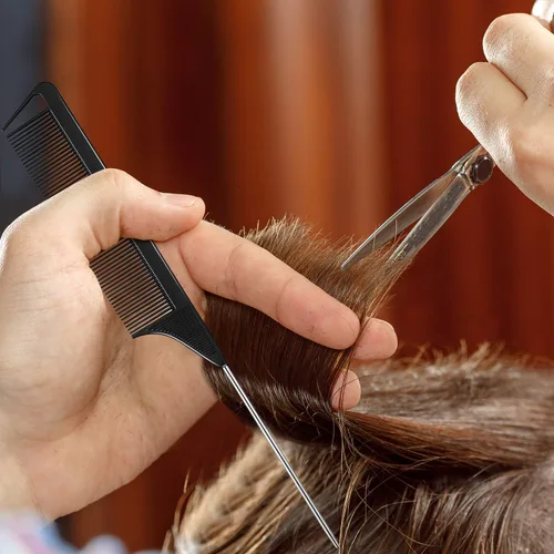 Miniatura 5 de Boao Paquete de 12 peines de cola de rata, peine de acero inoxidable, fibra de carbono, resistente al calor, para mujeres, trenzas y peinados (negro)