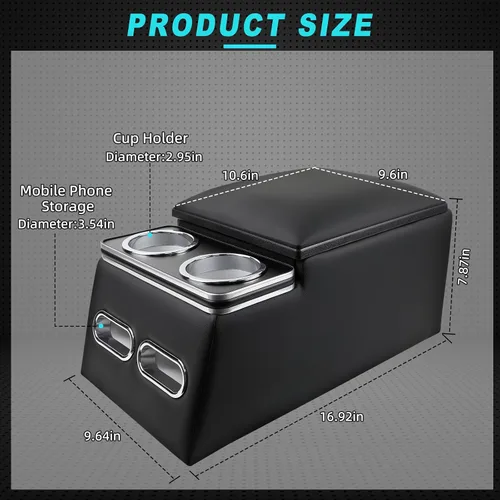 Miniatura 7 de Organizador universal para consola central de coche con portavasos y soporte para teléfono, consolas para asiento trasero con apoyabrazos y caja