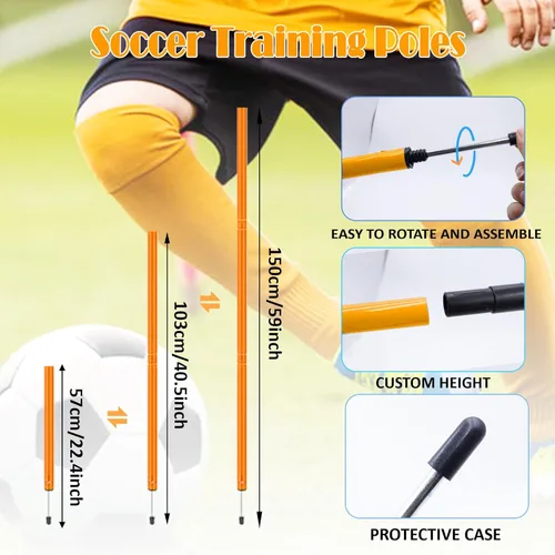 Miniatura 3 de Vztipki Speed & Agility Training Equipment-20ft Agility Ladder, 6 Poles, 12 Soccer Cones, Resistance Parachute, Jump Rope, Soccer Football Amarillo