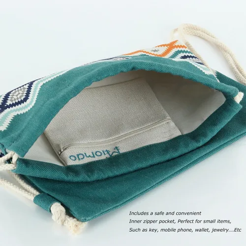 Miniatura 3 de Mochila con cordón Miomao estilo bohemia cadena bolsa lona playa deporte Daypack