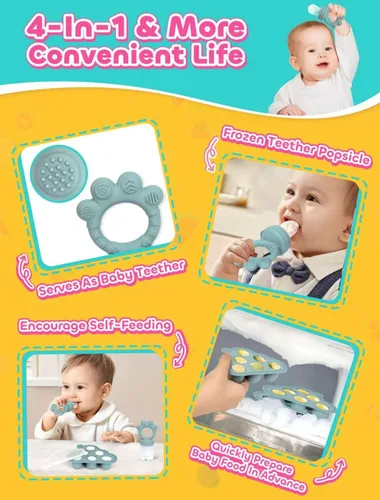 Miniatura 4 de Juego de moldes para paletas y alimentadores de alimentos, alimentador de frutas para bebés para alivio de la dentición y autoalimentación segura