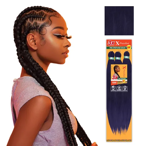 Miniatura 41 de Sensationnel X-Pression - Trenzas prestiradas, 3 unidades, 58 pulgadas, paquete de 1 unidad, 1B