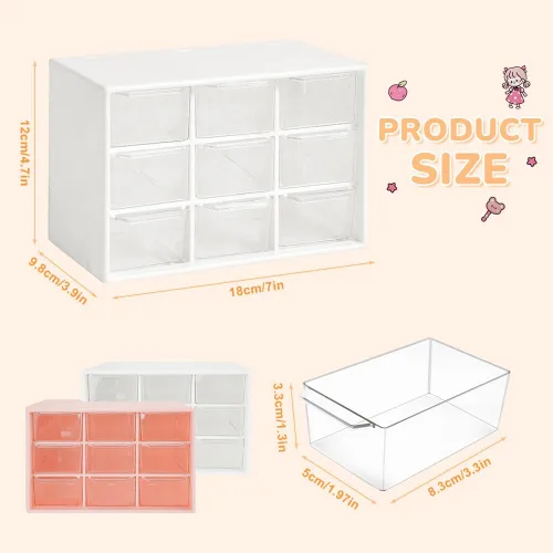 Miniatura 3 de Mini organizador de almacenamiento de plástico y bonitas calcomanías, mini organizador de cajones con 9 fundas de manualidades, organizador