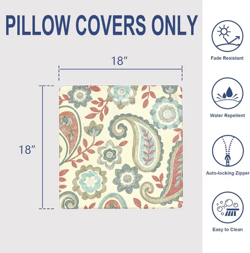 Miniatura 355 de Juego de 2 almohadas para exteriores de 16 x 16 pulgadas, repelentes al agua con interiores, para muebles de patio, hogar, jardín, geometría bohemia