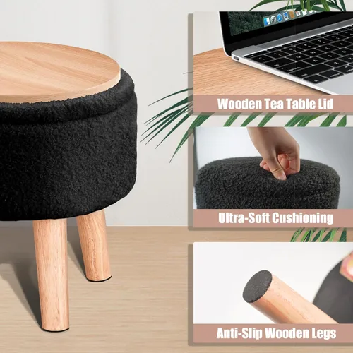 Miniatura 4 de Poofzy Otomana pequeña con almacenamiento, taburete pequeño otomano con patas de madera, reposapiés Sherpa para sofá, sala de estar y dormitorio