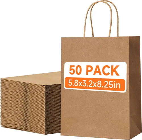 Miniatura 19 de METAPRINT Paquete de 100 bolsas de papel kraft azul medianas de 8 x 4.5 x 10.8 pulgadas con asas a granel, bolsas de regalo, compras de comestibles