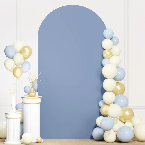 Miniatura 3 de Cubierta de Arco de Boda de 6.6 Pies Azul Polvoriento Spandex Cubiertas de Arco Elásticas Telón de Fondo Spandex Ajustadas Cubiertas de Soporte
