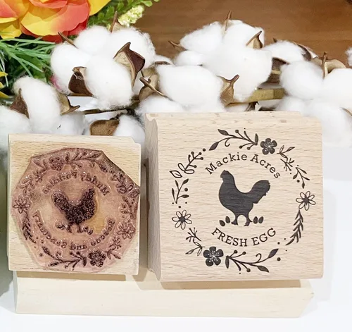 Miniatura 6 de Sellos cuadrados de cartón de huevos de 3 x 3 pulgadas Sello de huevos de pollo Sello de polímero de resina personalizado