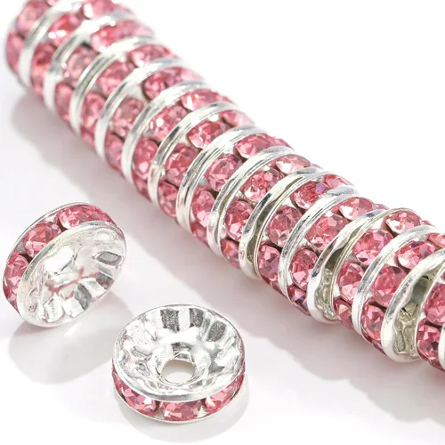 Miniatura 11 de 100 cuentas espaciadoras Rondelle redondas de cristal con diamantes de imitación checos chapados en plata, cuentas sueltas para manualidades, Blanco