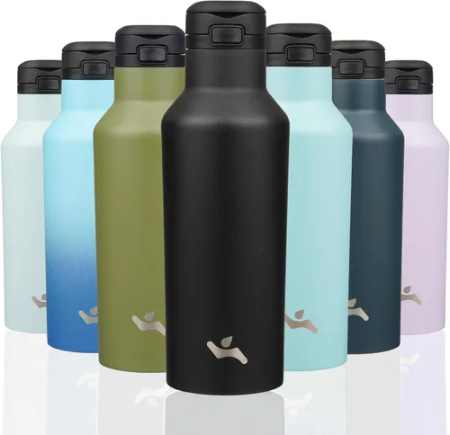 Miniatura 34 de Konokyo - Botella de agua aislada con popote, termo de agua de acero inoxidable de doble pared de 17 onzas con 2 tapas, azul lago