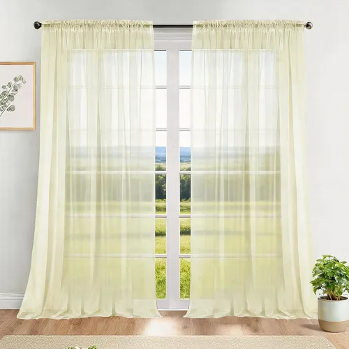 Miniatura 21 de Dreaming Casa Cortinas traslúcidas lisas con bolsillo para barra, 2 paneles de 52 pulgadas de ancho x 96 pulgadas de largo, color blanco
