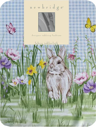 Miniatura 2 de Manteles Newbridge con diseño de Pascua, primavera, prado y conejos bordados, adorable tela de mantel con conejos y de color azul, con estampado a