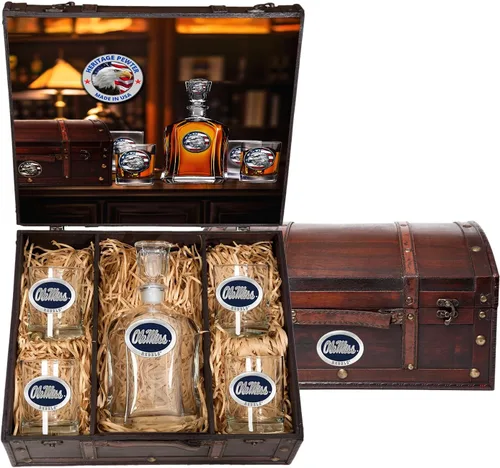 Miniatura 62 de Heritage Pewter Alabama Capitol - Juego de baúl Recipiente de líquido de 24 onzas con 4 vasos de agua Vidrio de peltre elaborado por expertos