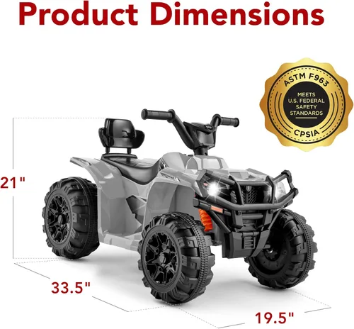 Miniatura 7 de Best Choice Products 12V Auto eléctrico para montar para niños, ATV de 4 ruedas, vehículo de juguete con audio Bluetooth, velocidad máxima de 2.4