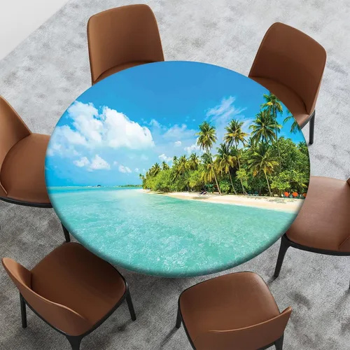 Miniatura 13 de Mantel con patrón de playa, borde elástico, impermeable, lavable, para uso en interiores y exteriores, patio, turquesa aguamarina, para mesas