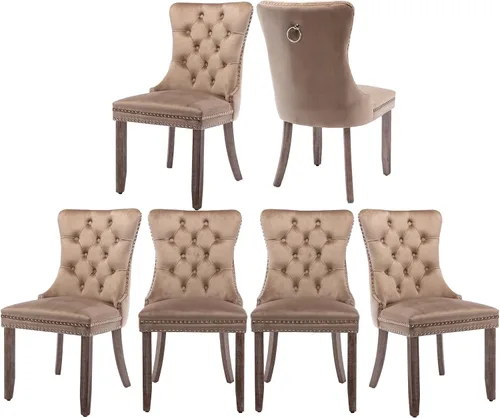 Miniatura 38 de Juego de 2 sillas de comedor de terciopelo, silla de comedor tapizada de alta gama con tirador de anillo en la espalda, adorno de clavos y patas
