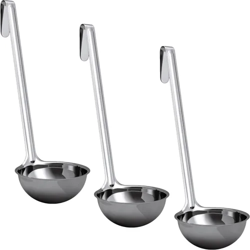 Miniatura 16 de Cucharón de sopa súper resistente y ergonómico de 2 onzas, paquete de 5 cucharones de acero inoxidable con asas largas. Los mejores accesorios