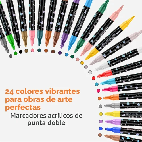 Miniatura 4 de Juego de rotuladores de pintura acrílica de doble punta de 24 colores, puntas acrílicas multifuncionales con cuerpo de bolígrafo láser, bolígrafos