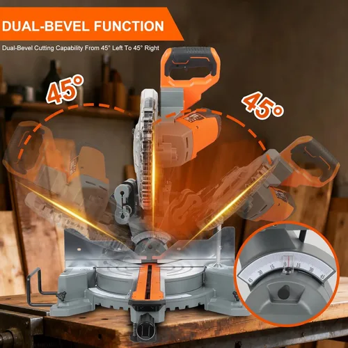 Miniatura 4 de Sierra ingletadora compuesta de 10 pulgadas, sierra ingletadora deslizante LAZYLAND 15A 5000RPM con doble bisel 0-45°, luz de trabajo LED y bolsa