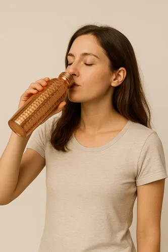 Miniatura 3 de AllKindGifts Botella de agua ayurvédica de cobre hecha a mano, recipiente de cobre puro para beber, 34 onzas, bebida grande más agua, beneficios