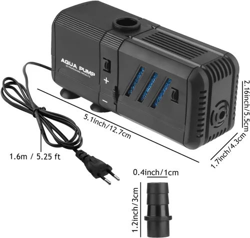 Miniatura 2 de Filtro interno sumergible para acuario de 6 W, filtro ajustable para pecera con bomba de agua de 132 GPH para peceras de 1 a 10 galones