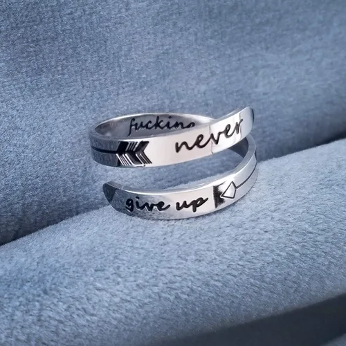 Miniatura 5 de Vrycot anillo ajustable de acero inoxidable para mujer, con frase inspiradora keep going y never give up, anillo modernos y apilables, regalo